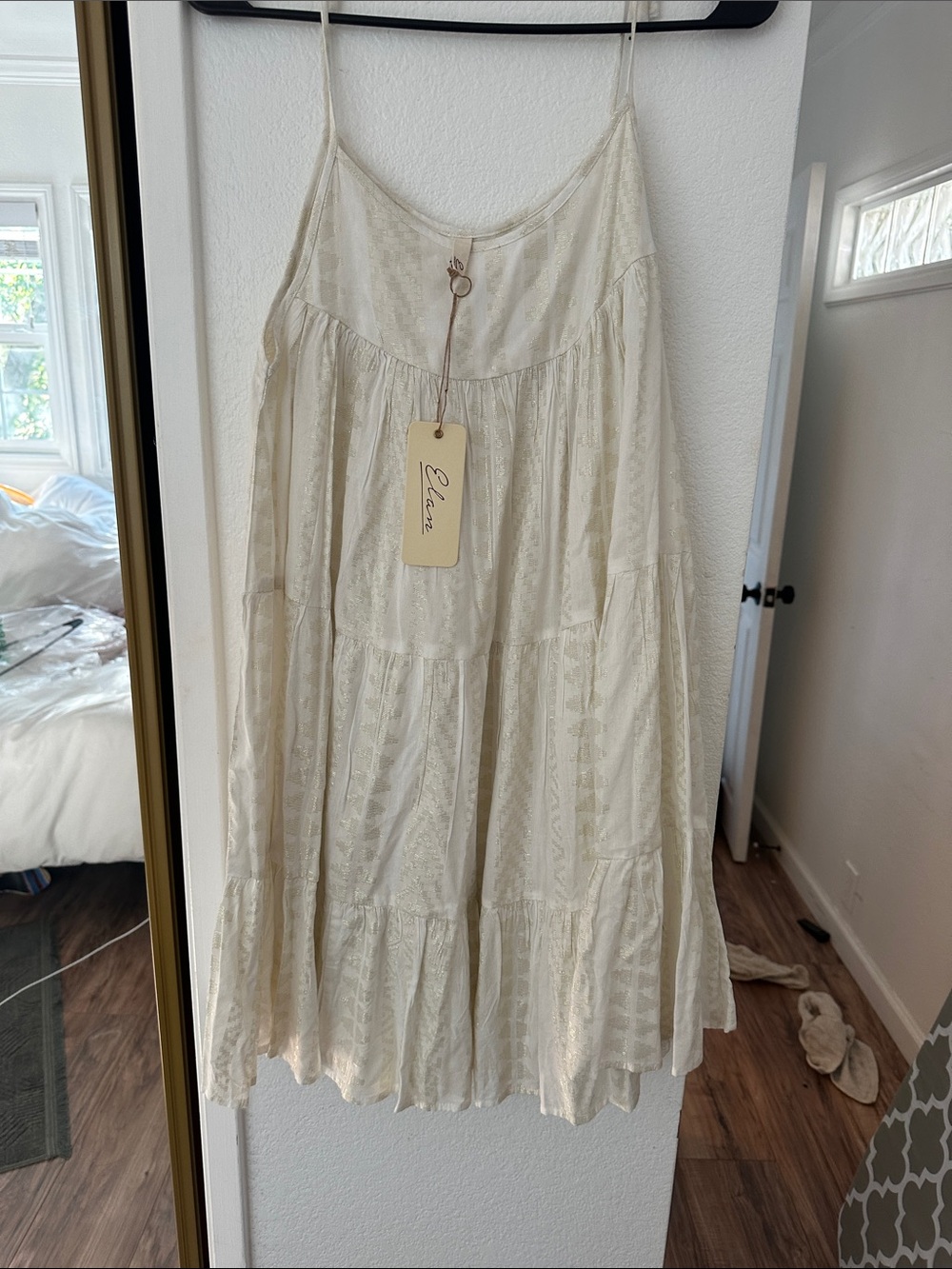 Elan Cream Tiered A-Line Midi Skirt